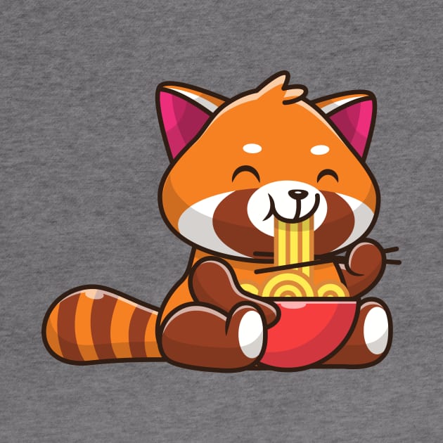 Cute Red Panda Eating Noodle Cartoon by Catalyst Labs
